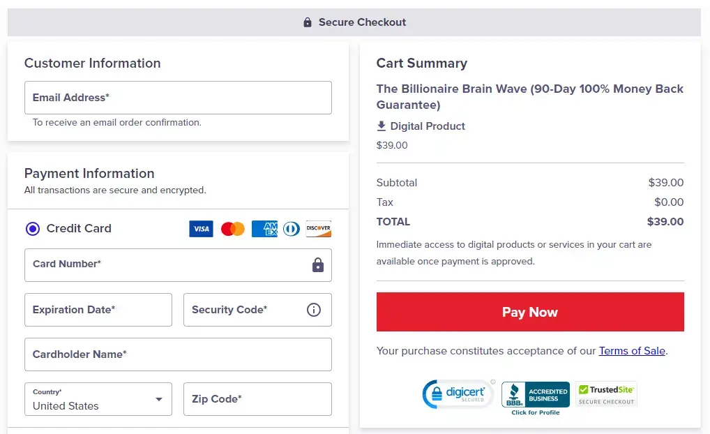 Billionaire BrainWave digital order and download overview